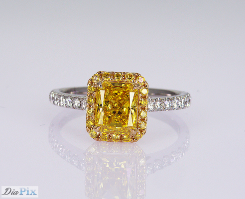 1.1ct الشكل المتوهج الفاخر اللون الأصفر المختبر المخلوق خاتم الماس